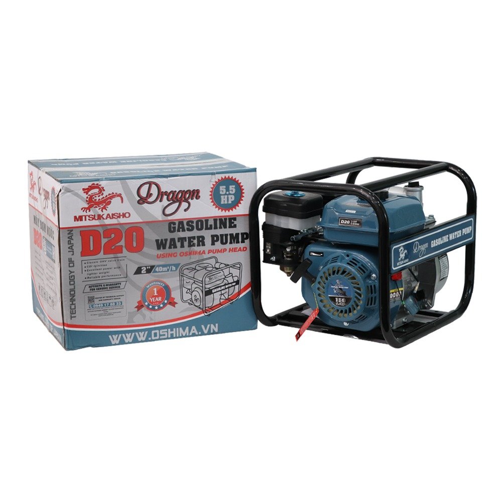 Máy bơm xăng Dragon D20 5.5HP Xanh đậm 4 thì 2"
