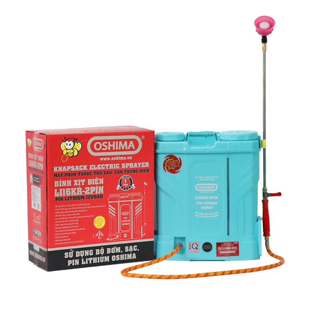 Bình xịt điện OSHIMA Li16KR-pin Xanh Pin lithium 12V8Ah